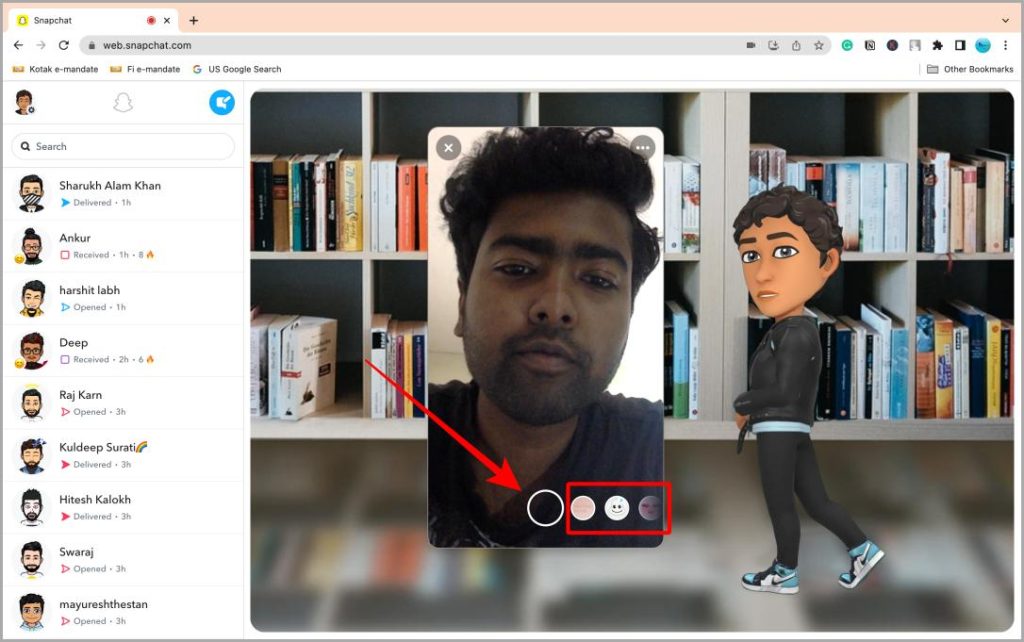 Capturar un complemento en la versión web de Snapchat