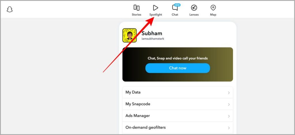 Access Spotlight en Snapchat Web
