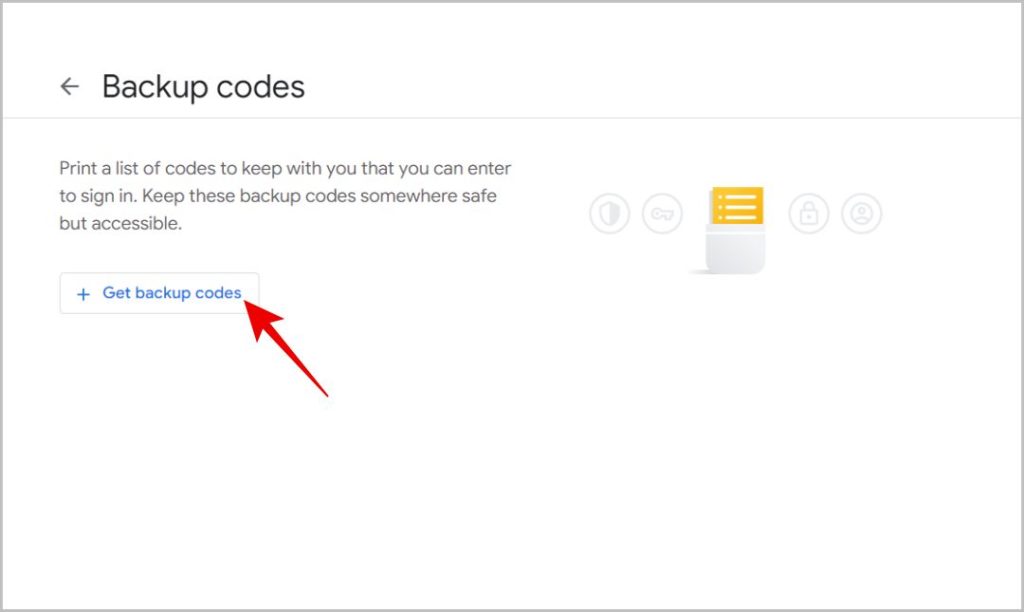 Obtenga códigos de respaldo en la cuenta de Google