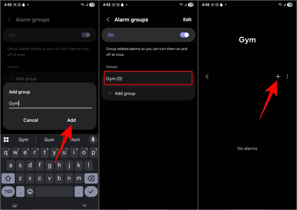 Creación de grupos de alarma en Samsung One UI 7