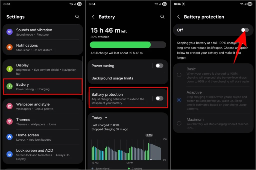 Establezca un límite de carga de batería personalizado en un teléfono Samsung Galaxy con un UI 7