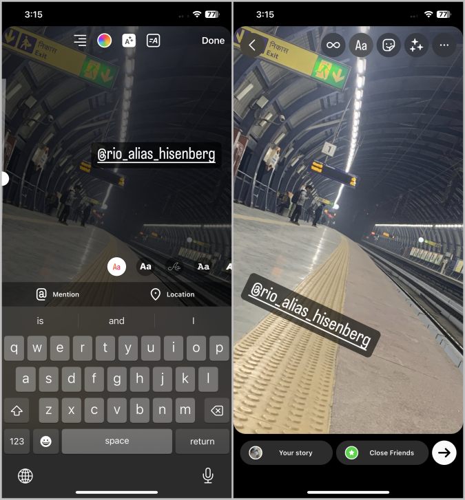 Agregar mención en la historia de Instagram