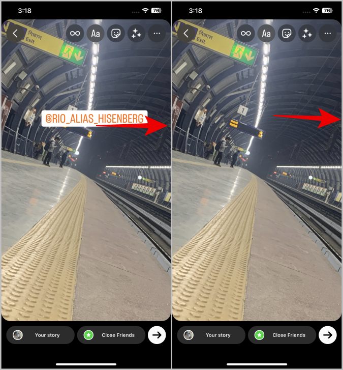 Ocultar la mención en la historia de Instagram