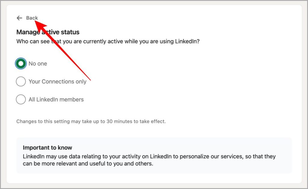 Estado activo cambiado en LinkedIn Web