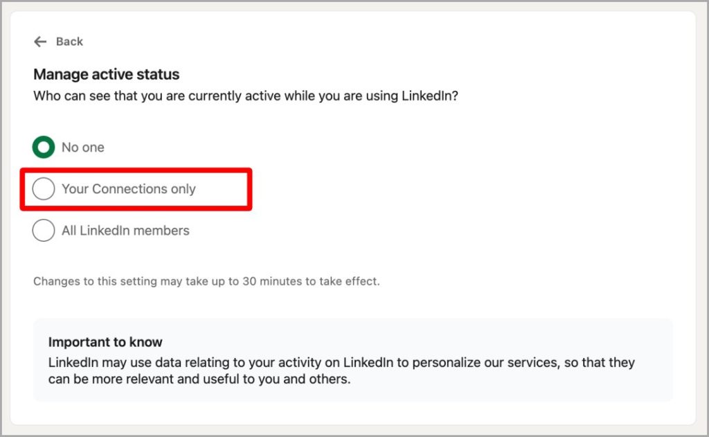 Cambiar o administrar la configuración de estado activo de LinkedIn en la web