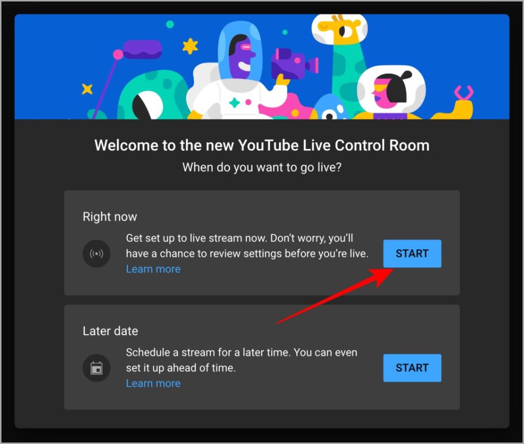 Rala de control de YouTube en vivo web