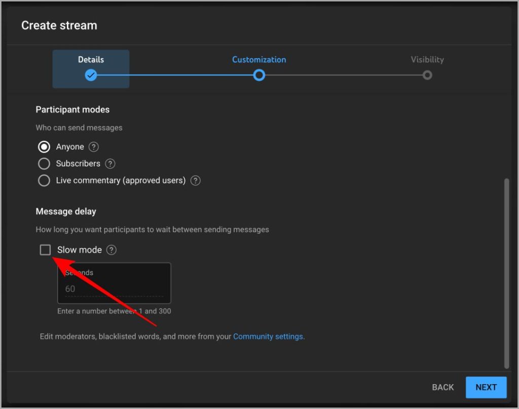 Habilitar el modo lento en la configuración de YouTube Studio