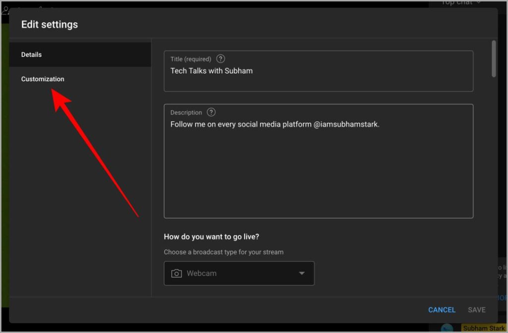 Configuración de la transmisión en vivo de YouTube web