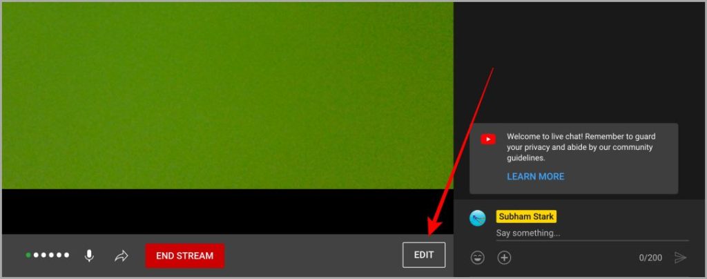 Web Web de pantalla en vivo de YouTube Studio
