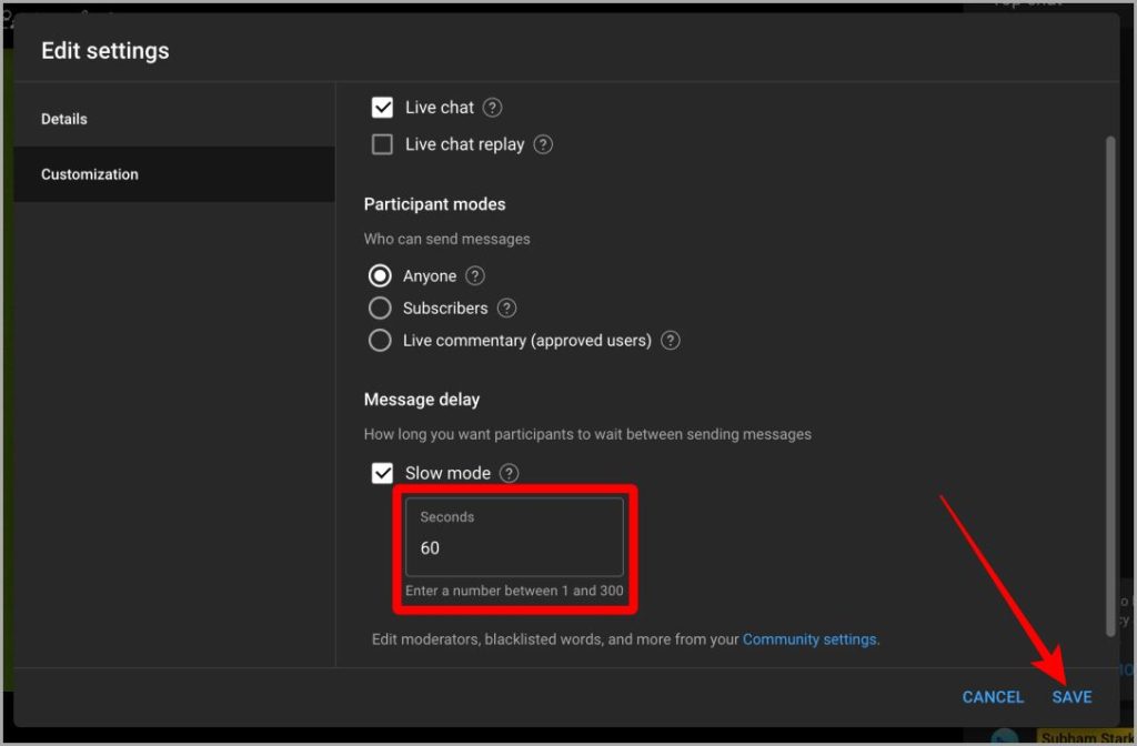 Configuración de modo lento de YouTube Studio Web Web