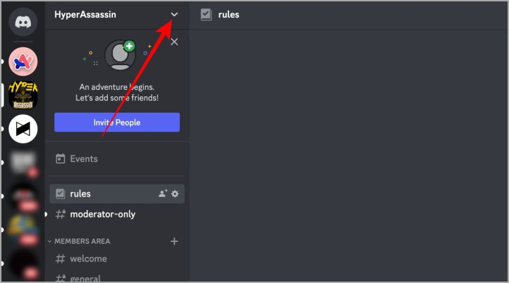 Opciones de servidor en Discord Web