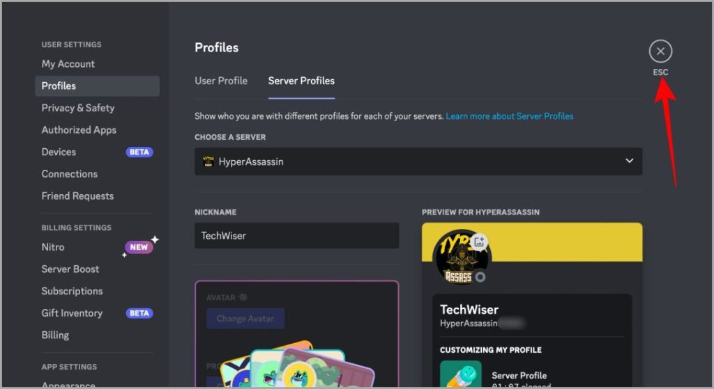 Cierre de configuración de discordia web