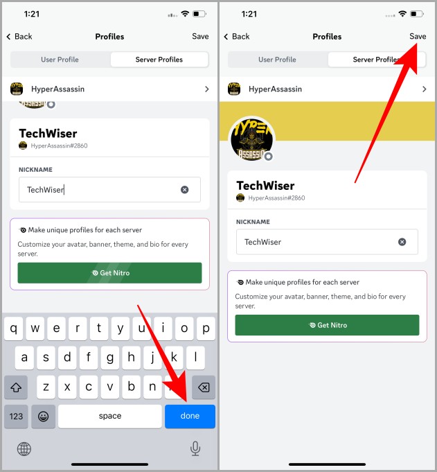 Guardar apodo Discord iOS