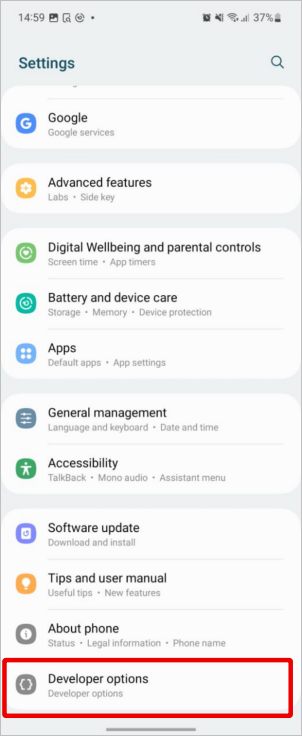 Opciones de desarrollador en Android