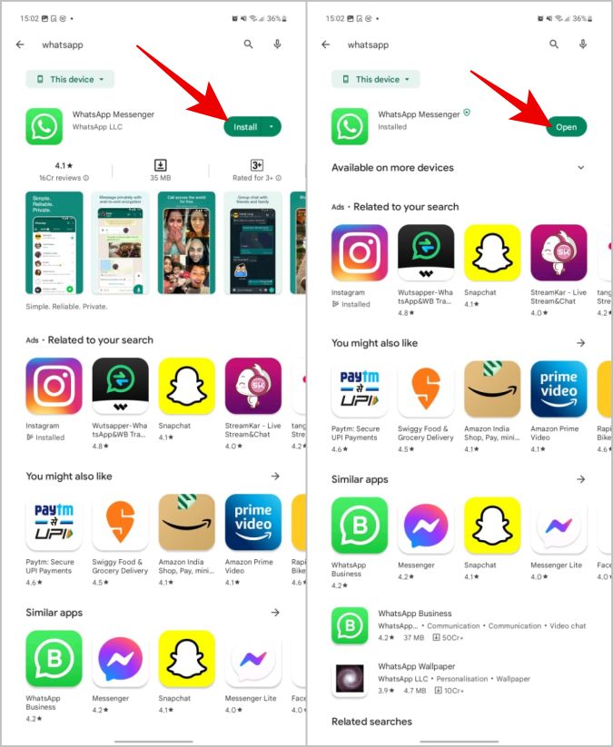 Instalación de la aplicación WhatsApp Android
