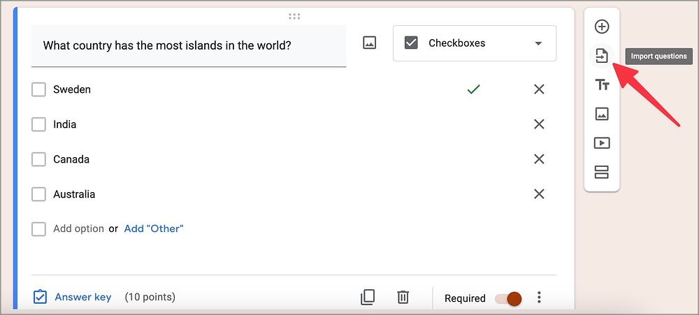 Importar preguntas en formularios de Google 