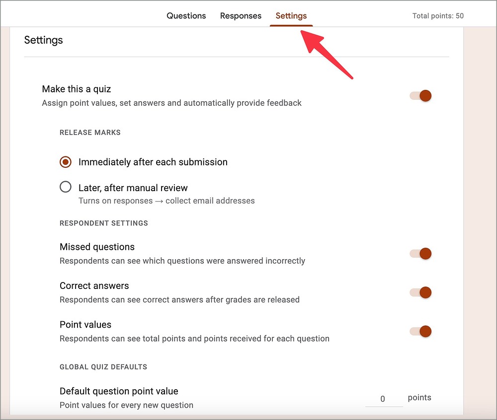 Configuración en formularios de Google