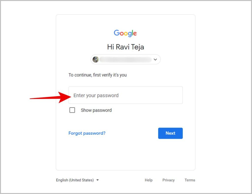 Ingresando a Google contraseña