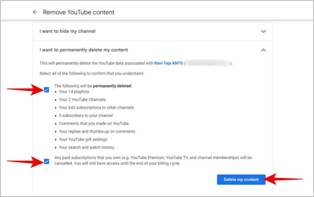 Eliminar mi opción de contenido en YouTube