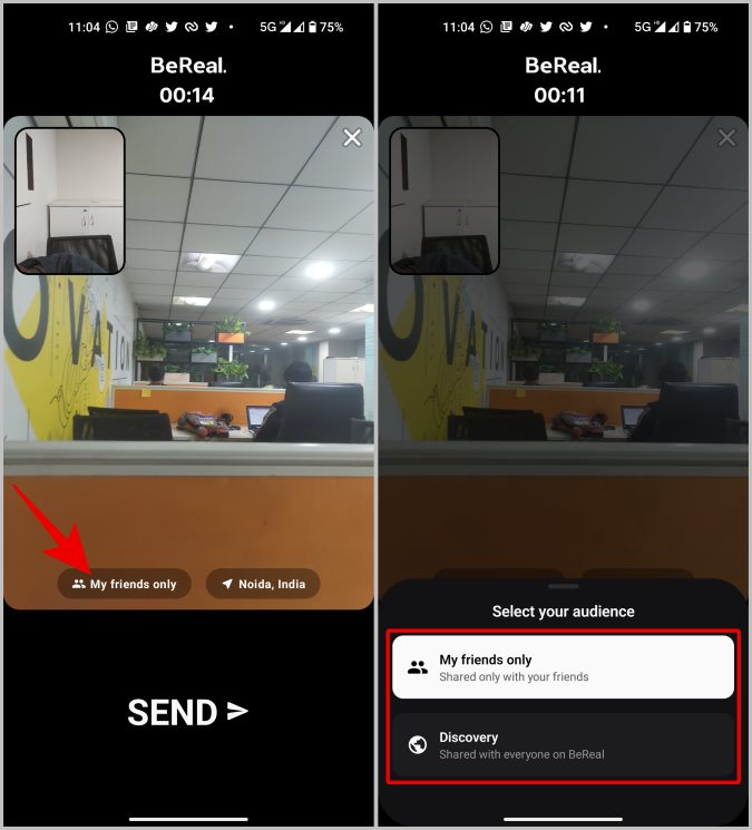 Seleccionar la audiencia en Bereal Android