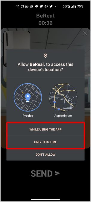 Otorgando permiso a la ubicación a Bealle en Android