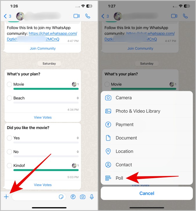 Encuesta de apertura en whatsapp iOS