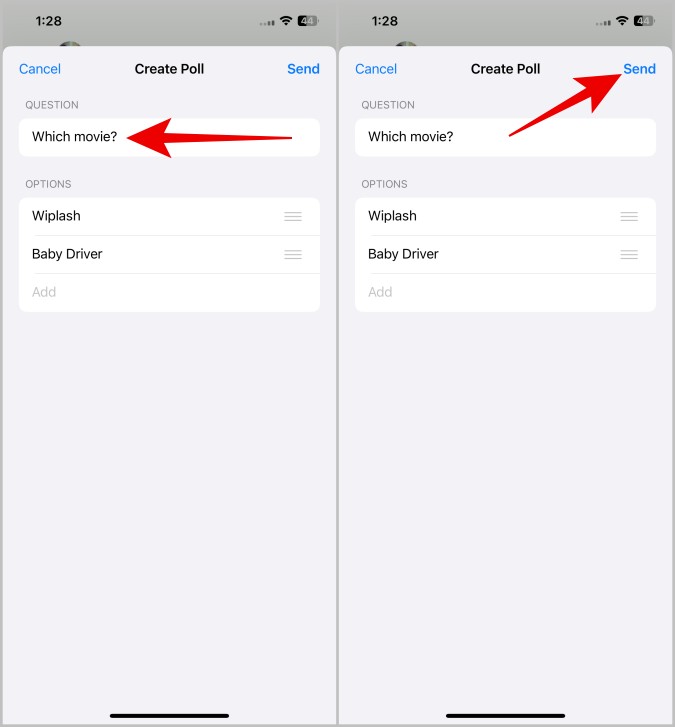 Creando encuesta en whatsapp iOS