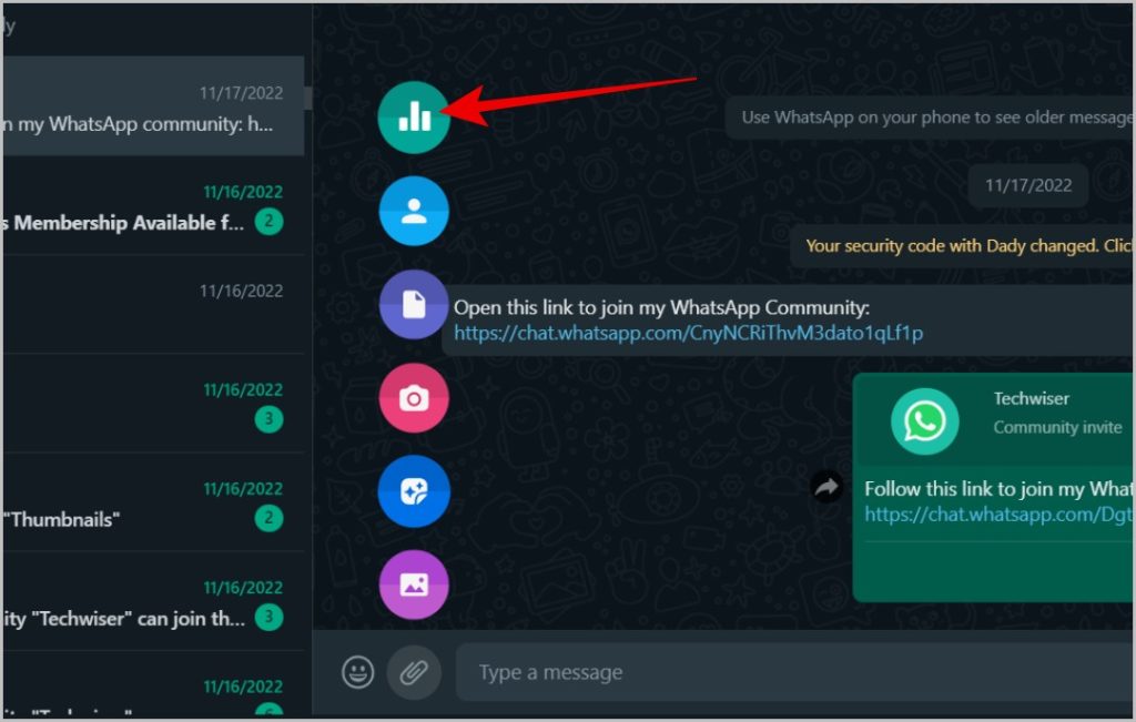 Opción de encuesta de apertura en WhatsApp Web