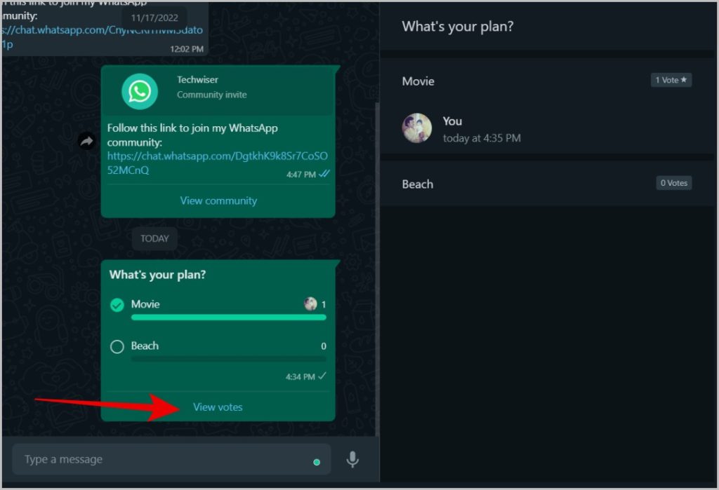 Ver los votos en WhatsApp Web