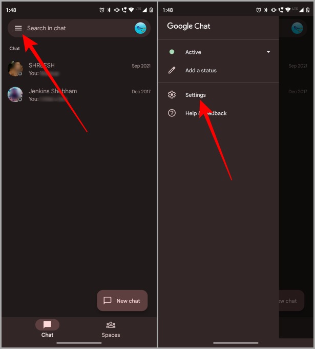 Opciones de chat de Google en el móvil