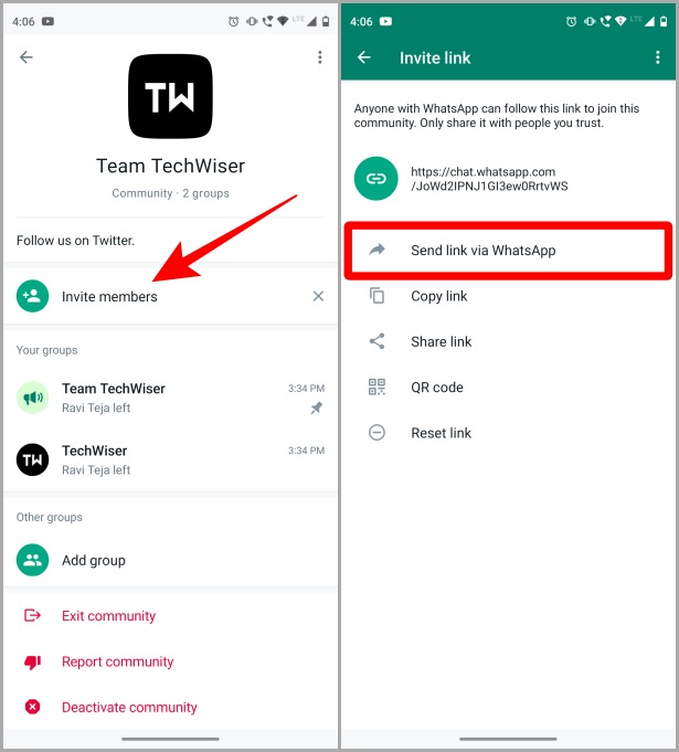 Invitar a los miembros a una comunidad en Android