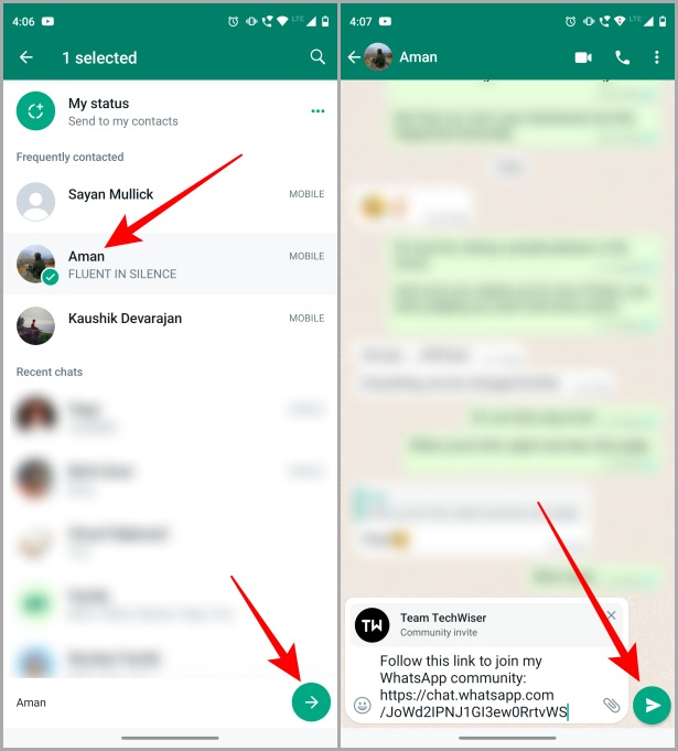 Enviar invitación de la comunidad a la persona en Android