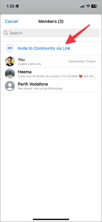 Invitar a los miembros de la comunidad a la comunidad de WhatsApp