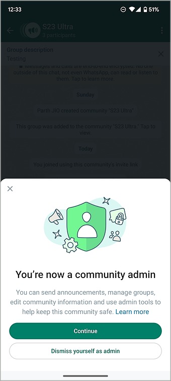 aceptar o rechazar la invitación de la comunidad de whatsapp