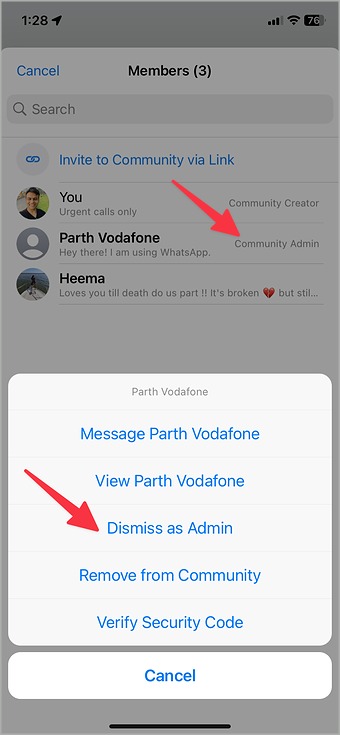 Eliminar como administrador de la comunidad de WhatsApp