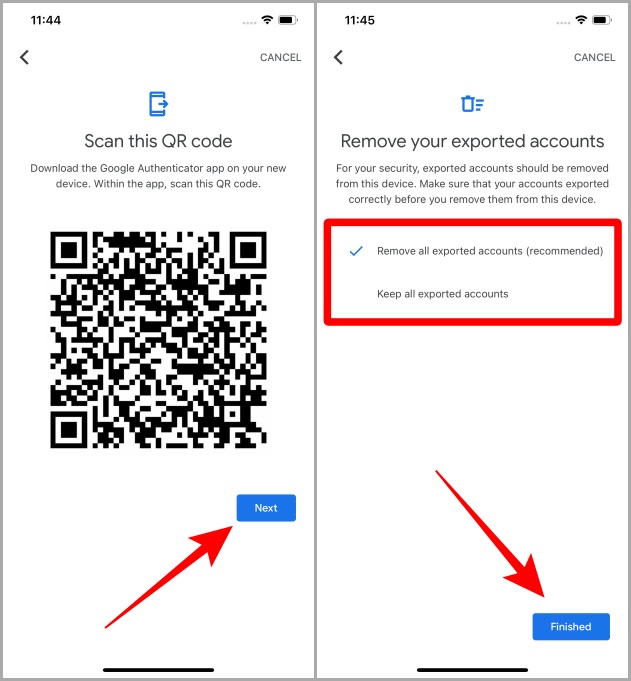 Eliminar cuentas de 2FA después de exportarlas en Google Authenticator