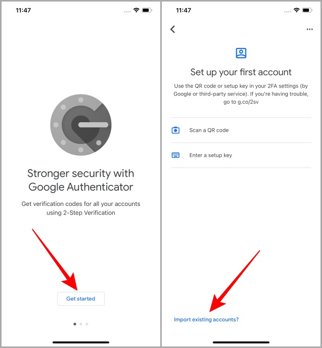 Opción de cuentas de importación de Google Authenticator