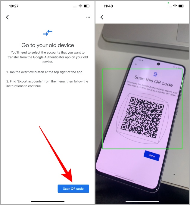 Escanee el código QR de Google Authenticator para importar cuentas