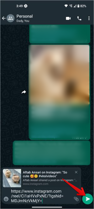 Enviar enlace de carrete de Instagram en WhatsApp