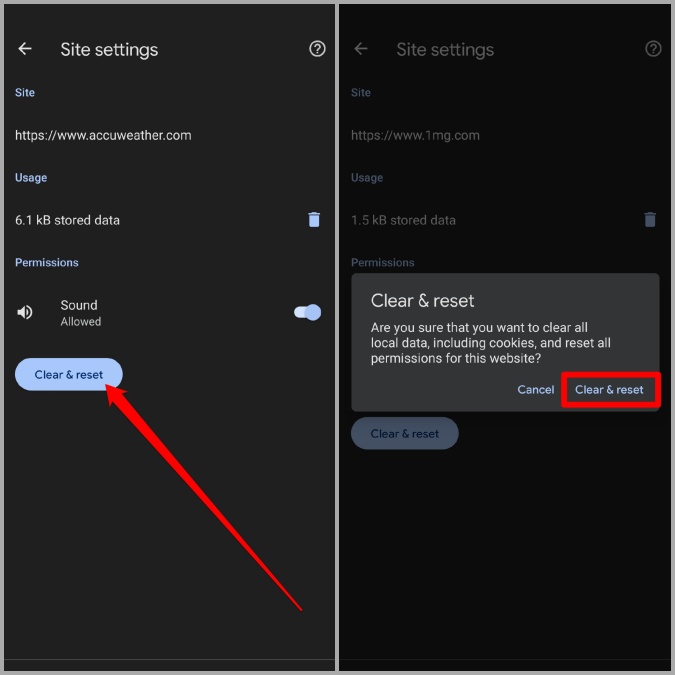 Eliminar datos para sitios específicos en Chrome para Android