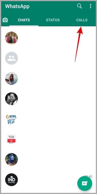 Pestaña de llamadas de whatsapp en Android