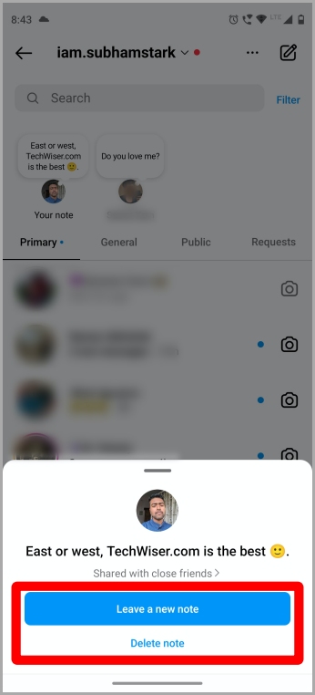 Opciones de nota Instagram