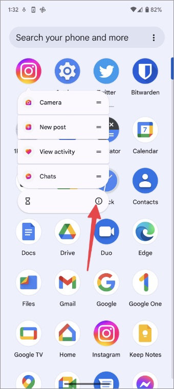 Menú de información de la aplicación de Instagram