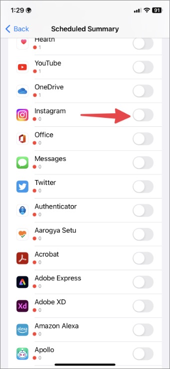 Eliminar Instagram del resumen programado