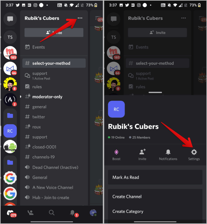 Abrir la configuración del servidor Discord en el móvil