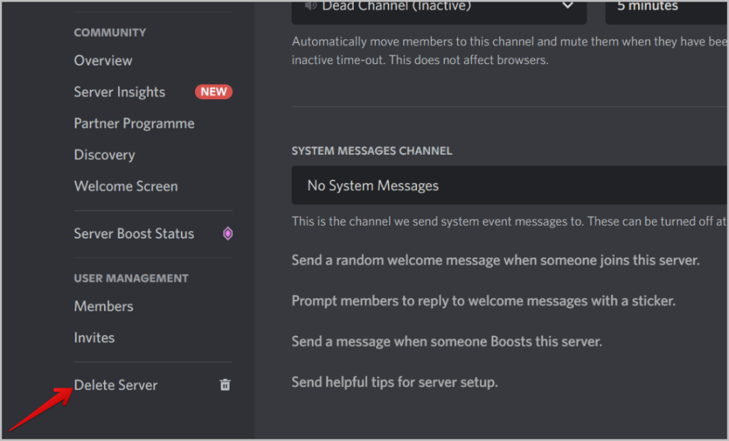 Eliminar servidor en Discord Server
