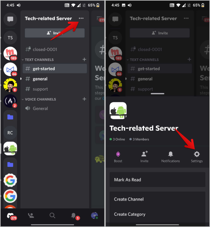 Abrir configuración de discordia en móvil