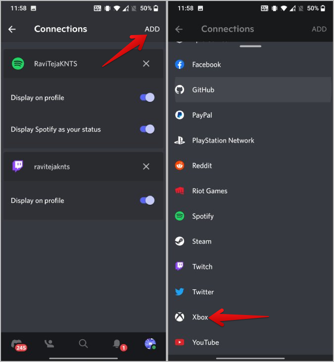 Conectando Discord y Xbox desde Discord Mobile