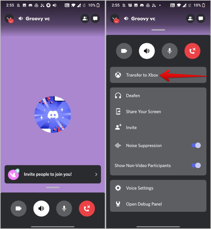 Transferir a la opción Xbox en la aplicación Mobile Discord