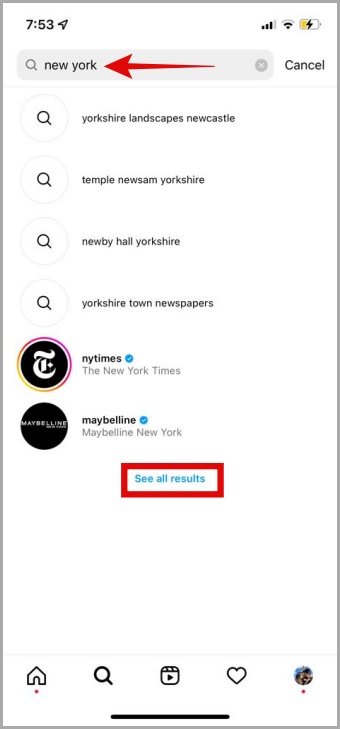 Opción de búsqueda de Instagram en el móvil